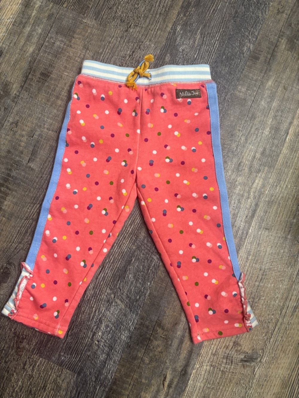 Matilda Jane Coral Polka Dot Girls joggers  Panels size 12-18 months